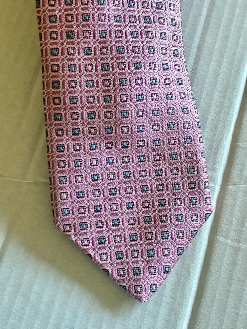 John W.Nordstrom Pink Blue textured Jacquard silk graphic geometric neck tie